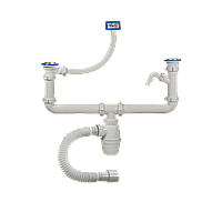 Сифон для кухонной мойкидвойной 1 1/2"с одним отводом, переливом А-40091