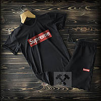 Літній спортивний костюм Supreme чорного кольору (Ідеальна) шорт і футболка з бавовни двухнитка