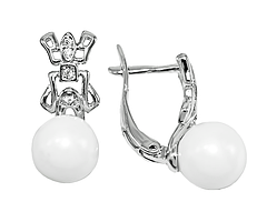 Сережки ХР. Родій. Камені: білий циркон та перли. Довжина: 1,8 см. Ширина: 8 мм.