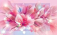 Фотообои в спальню 368х254 см Светло-розовые цветы и пузырьки (763P8)+клей