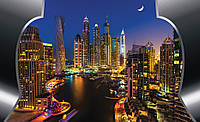 Флизелиновые 3д фото обои с городом 312x219 см Ночная панорама на Дубаи (2202VEXXL)+клей