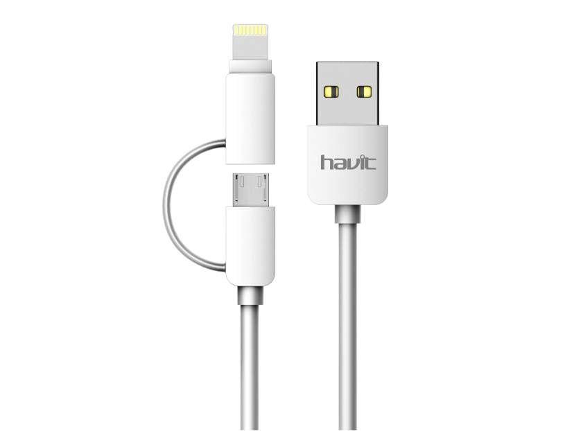 Кабель для передачі даних смартфона Havit HV-CB610X lightning+micro usb white