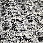 Атлас віскозний стрейч, чорно-білі квіти, фото 3