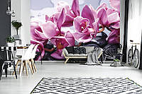 Фотообои 3D в кухне гостиной цветы 254x184 см Розовые орхидеи на камнях СПА (1337P4)+клей