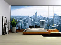 Фотообои для гостиной комнаты фото город 368х254 см Нью-Йорк в серо-голубых тонах (1326P8)+клей