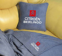 Подушка і плед в автомобіль з вишивкою логотипа "CITROEN BERLINGO"