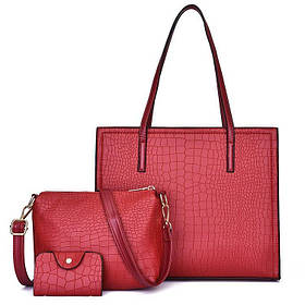 Жіноча червона сумка+клач набір 3в1 опт