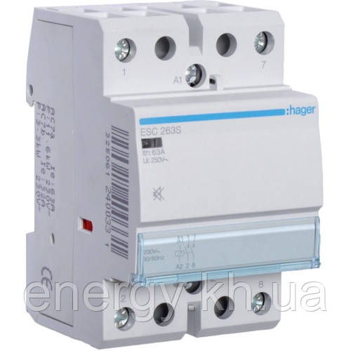 Контактор безшумний Hager ESC263S - 230В/63A, 2НО