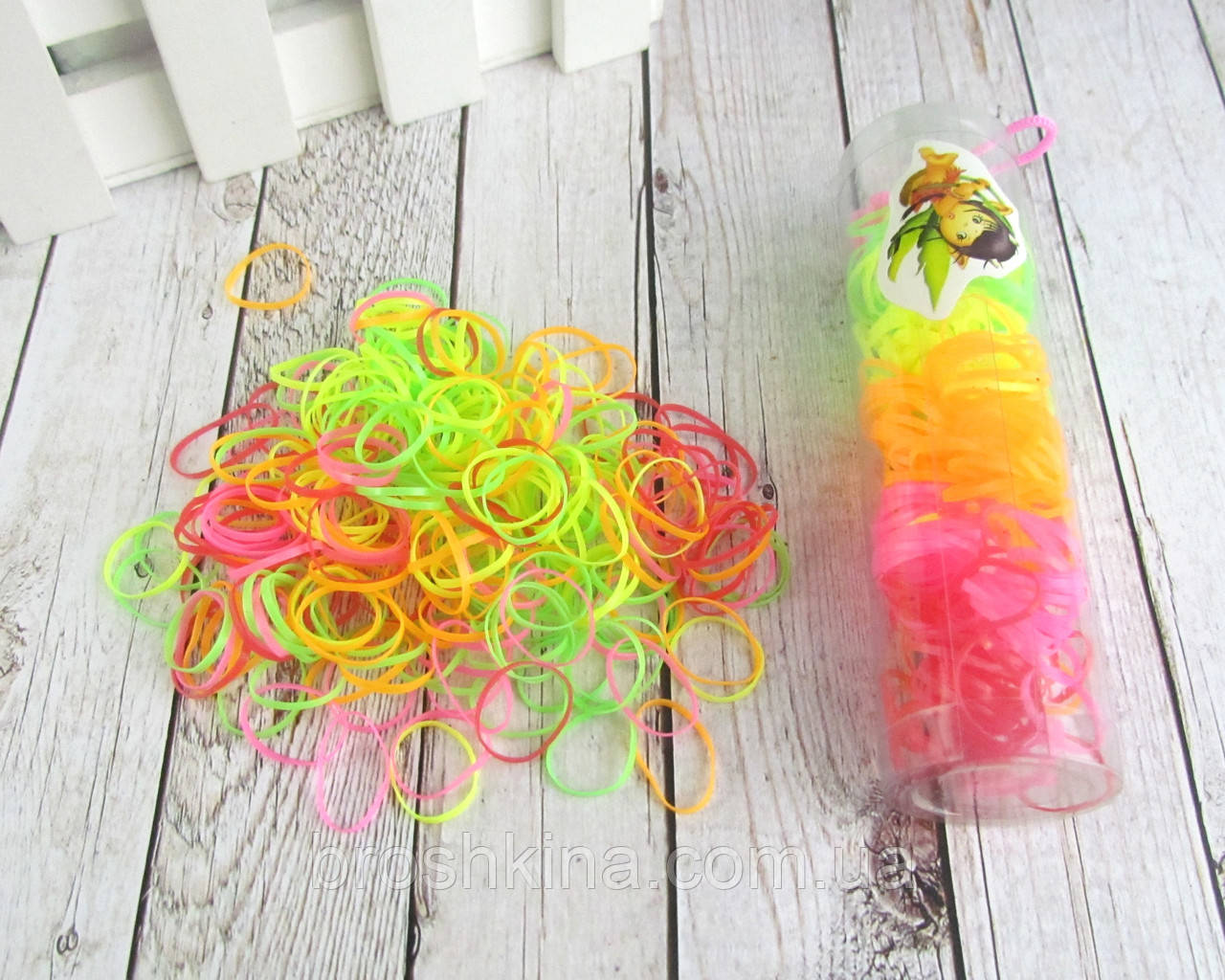Маленькі силіконові резиночки для волосся кольорові яскраві 200 шт у тубі 12 шт/уп., фото 1