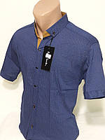 Рубашка мужская с коротким рукавом vk-0005 Paul Smith синяя приталенная в принт стрейч коттон Турция
