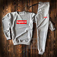 Трикотажный серый костюм Supreme logo