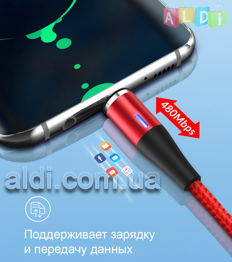 Магнитный кабель TOPK быстрая зарядка + передача данных Lightning (коннектор для Iphone в комплекте) - фото 1 - id-p948768972