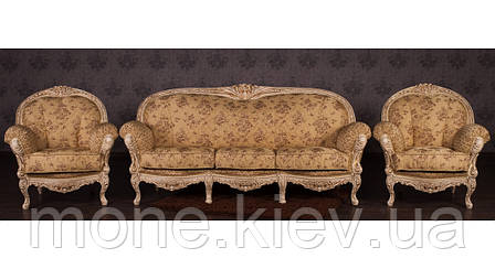 Комплект м'яких меблів в класичному стилі, диван і два крісла "Ніка" з натурального дерева, фото 2