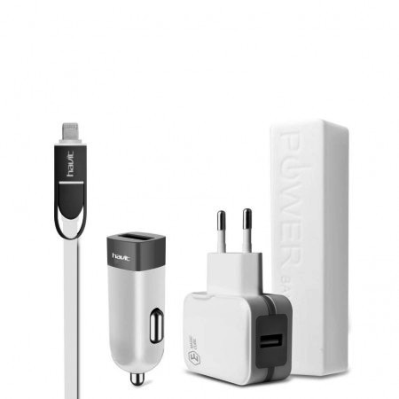 Дорожній набір Havit HV-ST801 iphone/micro usb, white/gray