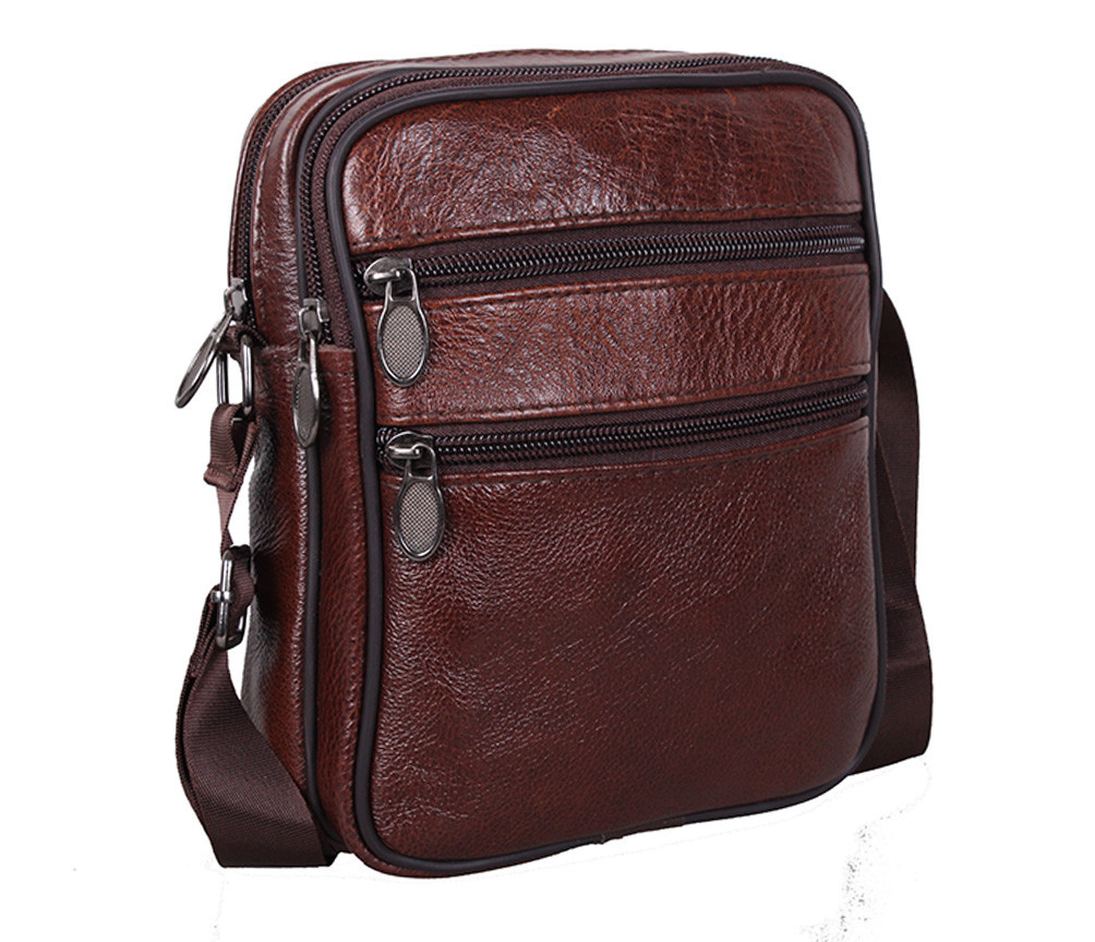 Чоловіча шкіряна сумка Dovhani Bon-2366325 Коричнева 14 x 17.5 x 7.5-9 см