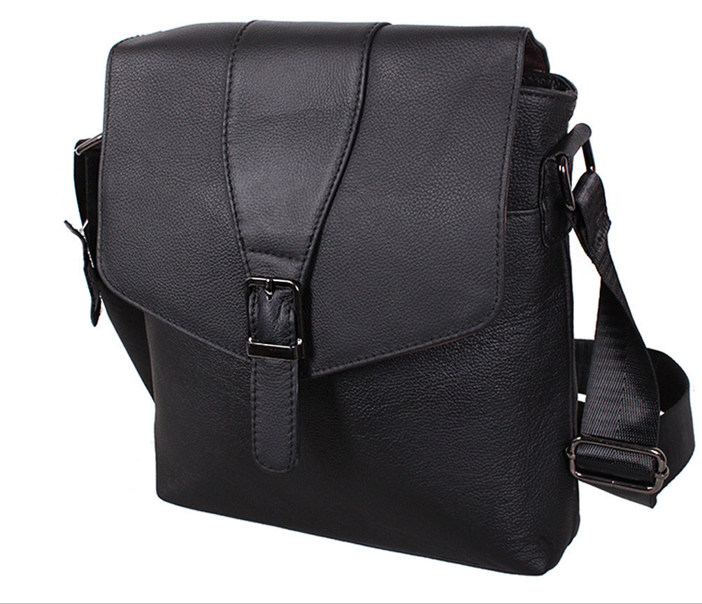 Чоловіча шкіряна сумка Dovhani R0055 Чорна Ш24хВ26хГ6-8 см