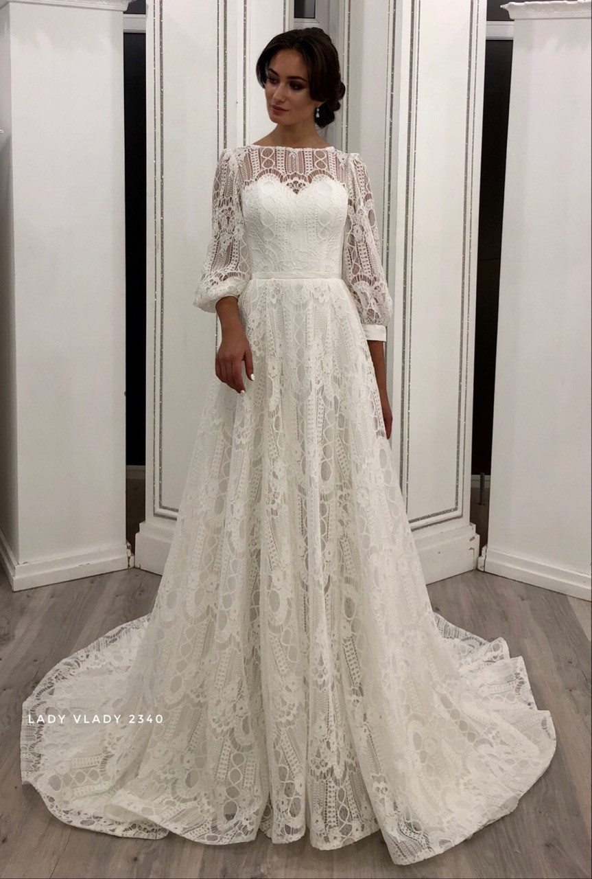 Мереживне весільне плаття в стилі Бохо з рукавами та шлейфом Lady Vlady 2019