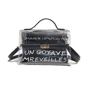 Стильная прозрачная сумка + косметичка черная с надписью