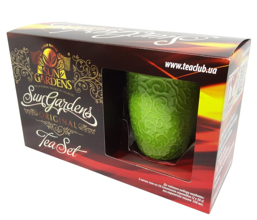 Подарунковий набір чаю з чашкою Sun Gardens Gunpowder + Pekoe Gold 40 пірамідок