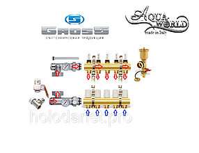 Колектор AquaWorld/Gross на 2 виходи в повному зборі без насоса зі змішувальною групою та витратоюомірами