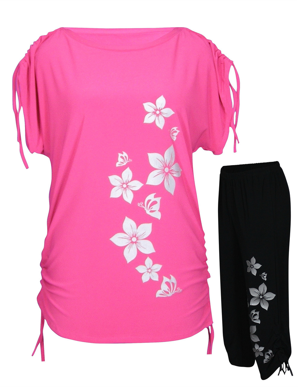 Літній костюм Квіти — туніка-затяжки + капрі-затяжки, фото 1