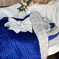 Кокон сине-серый + ортопедическая подушка + конверт-плед