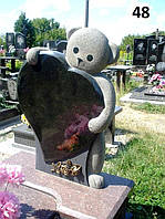 Детский памятник 3D элитный из черного и серого гранита на могилу с мишкой и сердцем Детские прихоти 800*1600