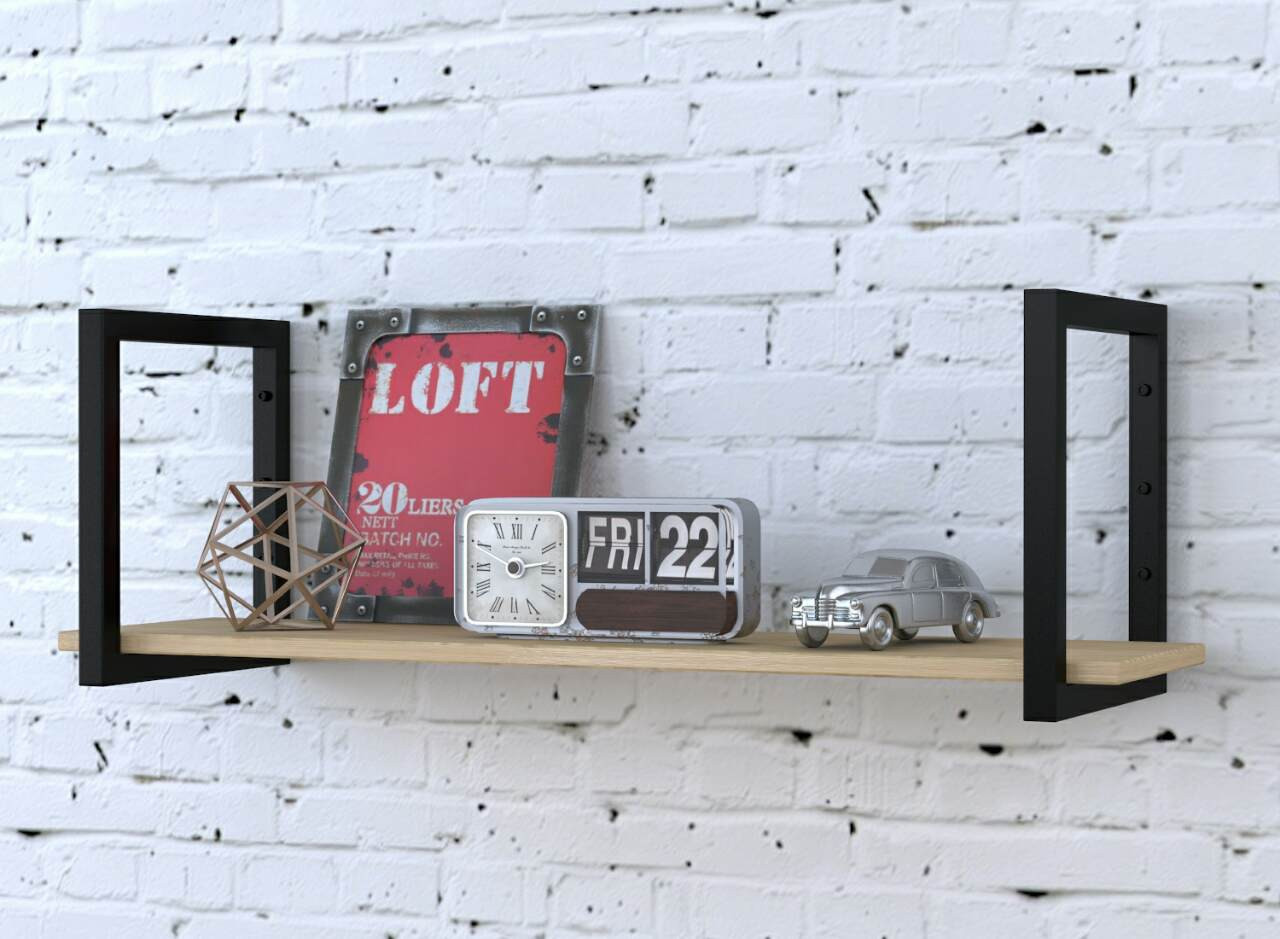 Полиця настінна навісна PL-1-16 Loft Design Дуб Борас 112 см.. Полиці на стіну металеві лофт