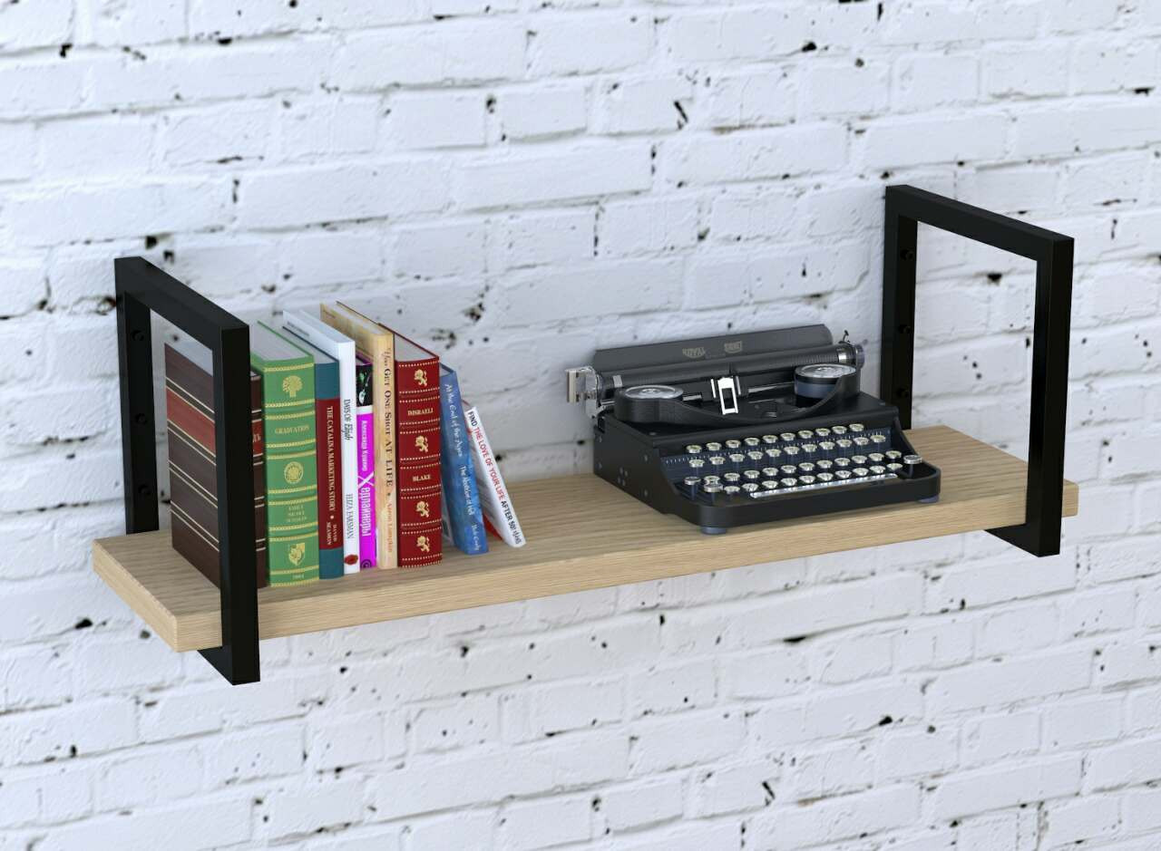 Полиця настінна Loft Design PL-1-32 Дуб Борас 112 см навісна. Полиці на стіну металеві лофт