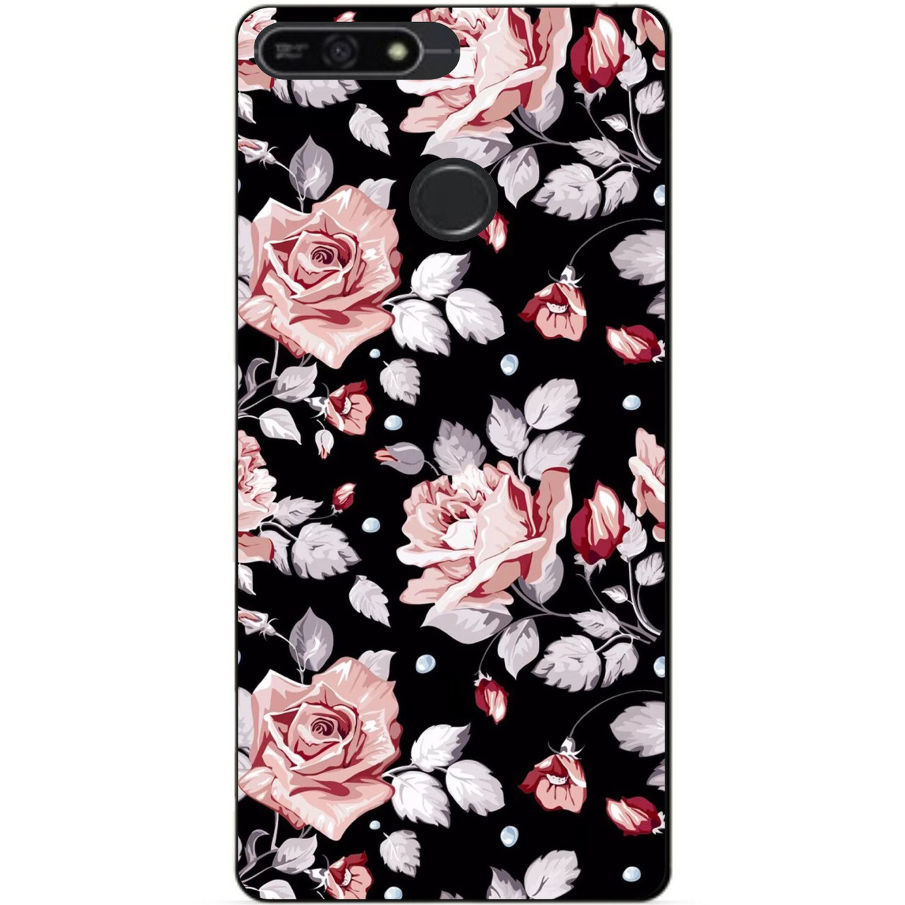 Силіконовий бампер чохол для Huawei Honor 7a Pro з малюнком Троянди на чорному тлі