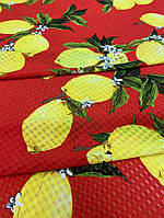 Ткань красный шифон-штапель с лимонами