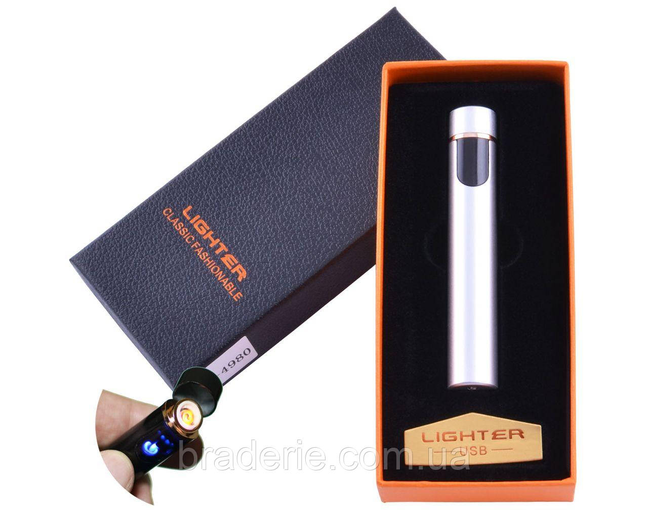 Запальничка USB в подарунковій коробочці Lighter XT-4980 металева Сенсорна біла