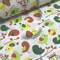 Ткань польская хлопковая, птички в гнездах разноцветные (0142)