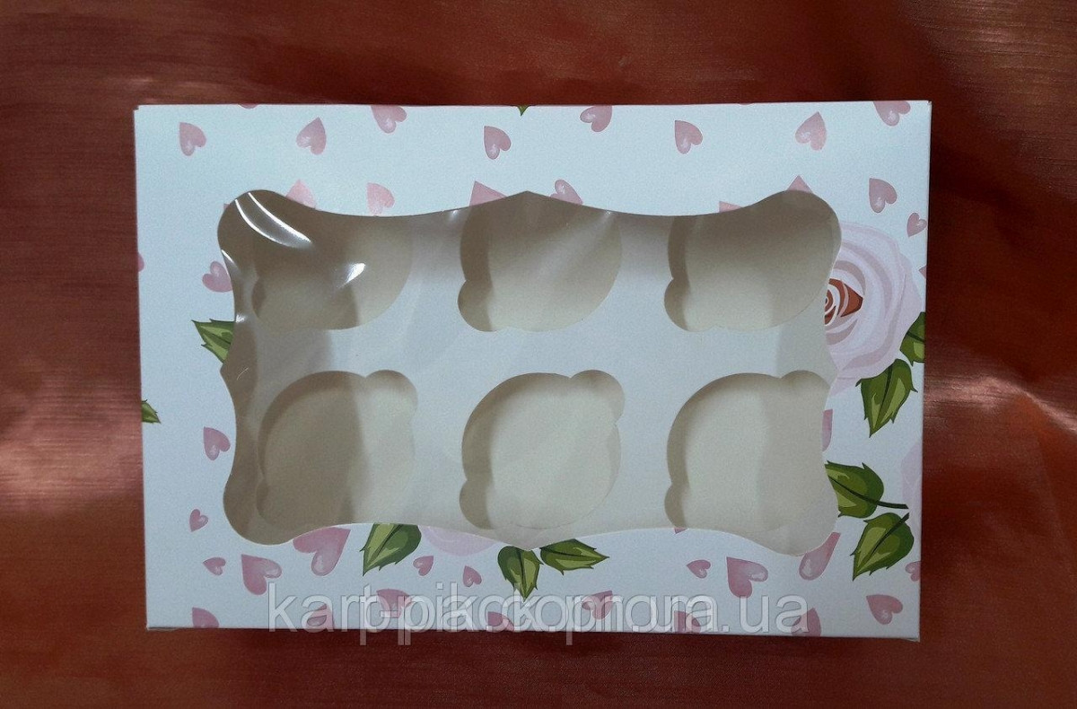 Коробка для 6-ти кексів 250*170*80 (з віконцем) ТРОЯНДА (Упаковка 3 шт)