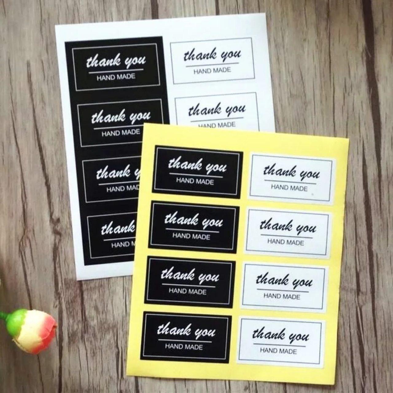 Наклейки Thank you hand made для подарунків, хенд-мейд чорно-білі, фото 1