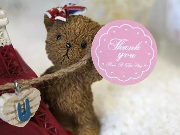 Наклейки Thank you для подарунків, хенд-мейд, скрапбукінгу жовто-рожеві, фото 1