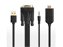 Конвертер кабель VGA to HDMI кабель 1,8 м Адаптер + Аудіо + Живлення, фото 4