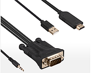Конвертер кабель VGA to HDMI кабель 1,8 м Адаптер + Аудіо + Живлення, фото 3