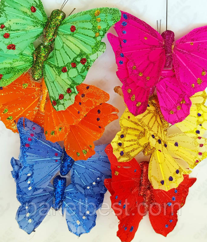 Бабочки декоративные из натуральных перьев 8см с присыпкой - фото 1 - id-p498770996