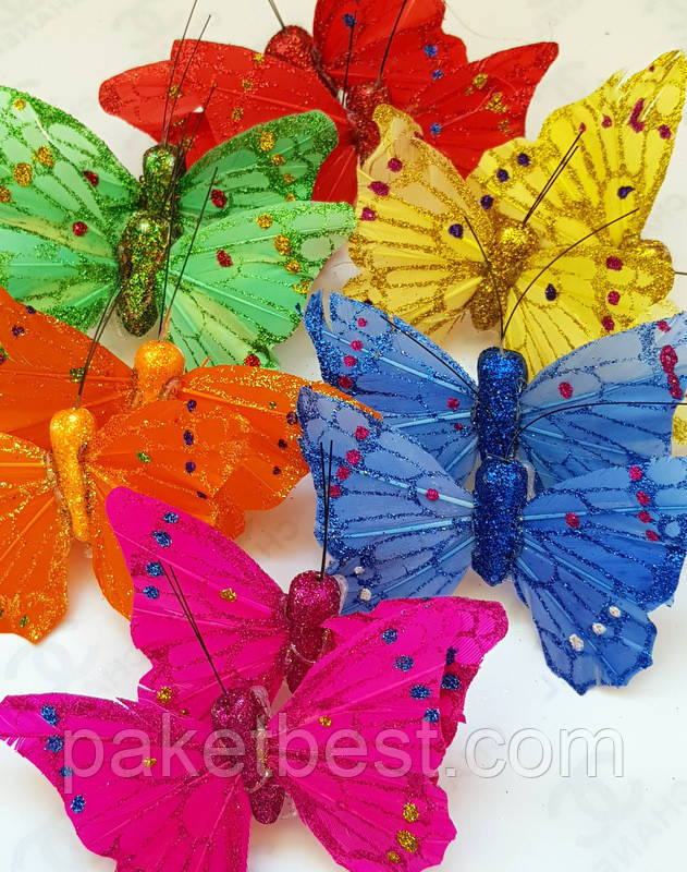 Бабочки декоративные из натуральных перьев 8см с присыпкой - фото 2 - id-p498770996
