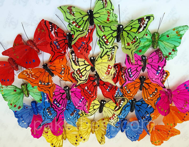 Бабочки декоративные из натуральных перьев 8см (без присыпки) - фото 1 - id-p950412108