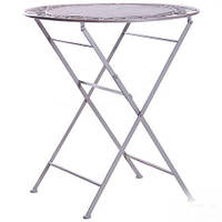 Уличный маленький садовый круглый столик раскладной Мерибель ажурный из металла, винтажный серый, TM AMF