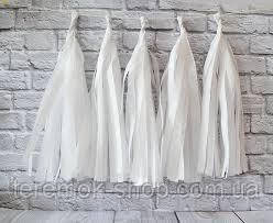 Гірлянда паперова тассел біла з пензликів тиш'ю 5 шт. довжина пензлика 35 см