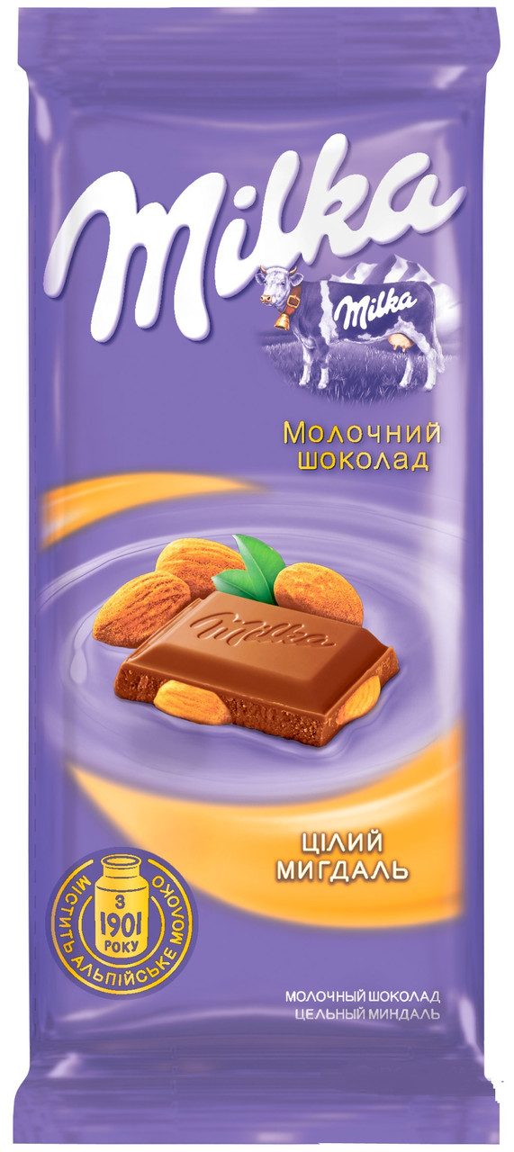 Шоколад молочний Milka Мілка з цілим мигдалем 90 г х 28 шт. в упаковці