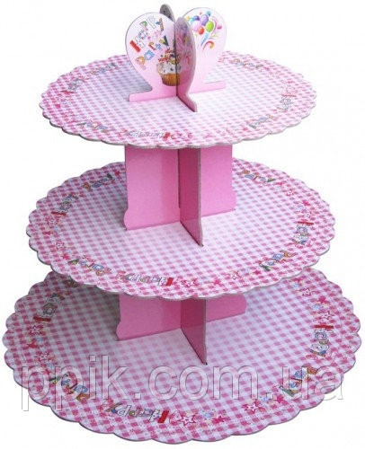Этажерка для капкейков Happy party Розовая из 3-х ярусов : продажа ...