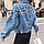 Жіноча джинсова куртка з намистинами синя, фото 5