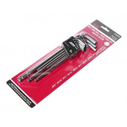 Набір шестигранних ключів Г-подібних з кулькою 9 шт. 1/16-3/8" CrV 3506 JTC, фото 1