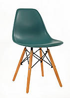 Стілець із пластику Nik (Нік) EAMES CHAIR зелений 02 на дерев'яних ніжках