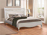 Двуспальная деревянная кровать Лаура белая с серебристой патиной 160 х 200 см, мягкое изголовье из экокожи