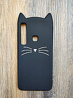 Об'ємний 3d силіконовий чохол для Samsung A9 2018 A920 Вусатий кіт чорний
